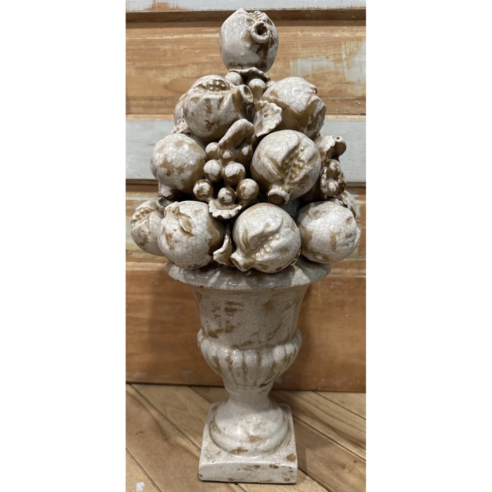 Vintage 24" Ceramic Pomegranate Fruit Topiary Urn Crackle Glaze 24lb